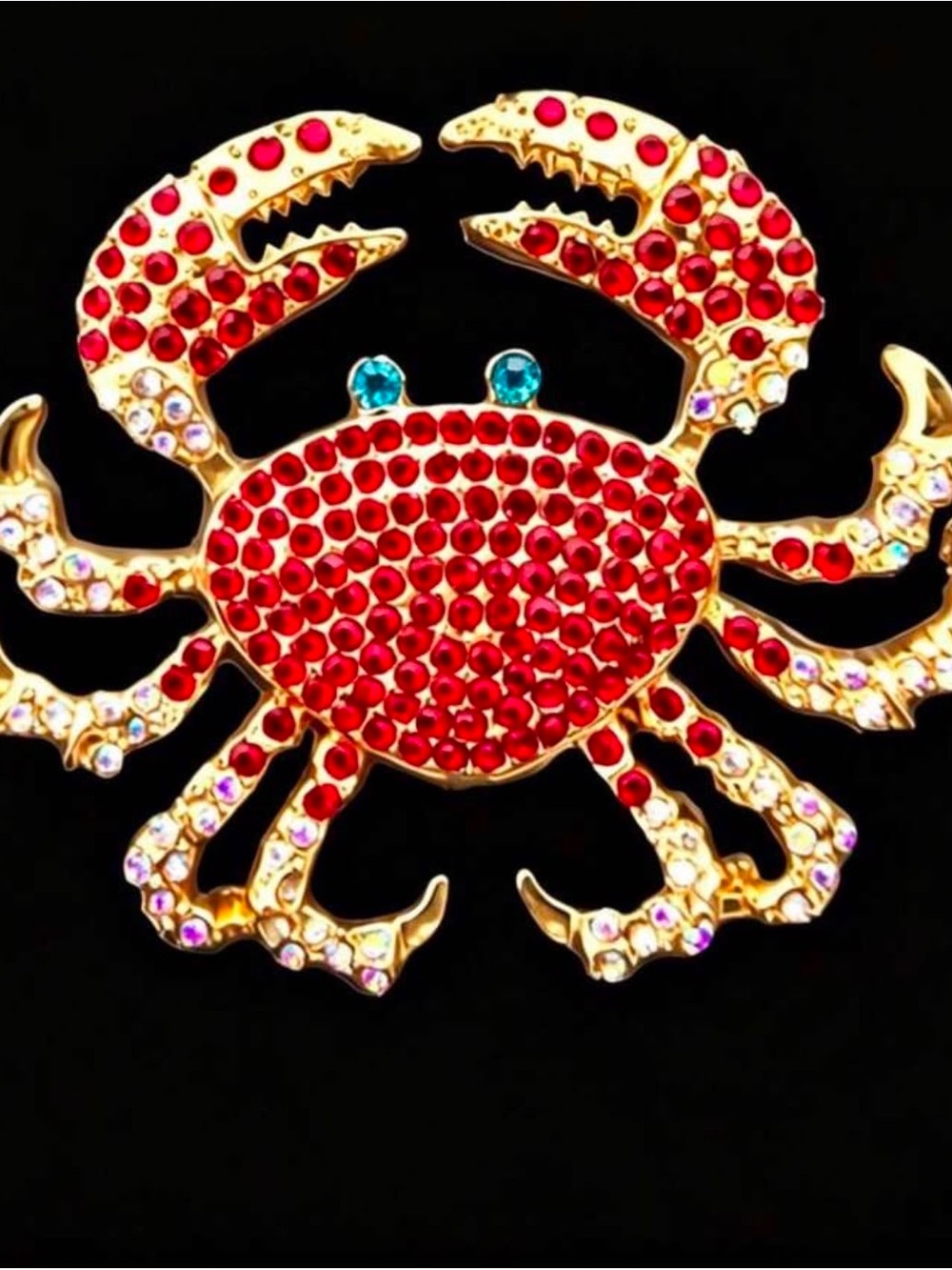Gold-Tone Crab Brooch with Red and Aqua Crystals - Picture 2 of 7